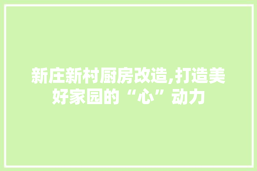 新庄新村厨房改造,打造美好家园的“心”动力