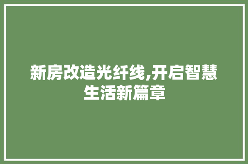 新房改造光纤线,开启智慧生活新篇章