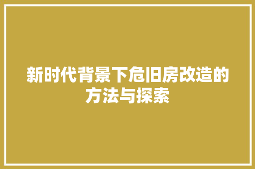 新时代背景下危旧房改造的方法与探索
