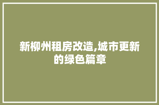 新柳州租房改造,城市更新的绿色篇章