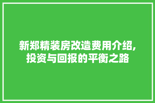 新郑精装房改造费用介绍,投资与回报的平衡之路