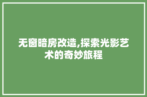 无窗暗房改造,探索光影艺术的奇妙旅程