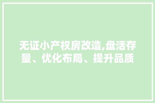 无证小产权房改造,盘活存量、优化布局、提升品质