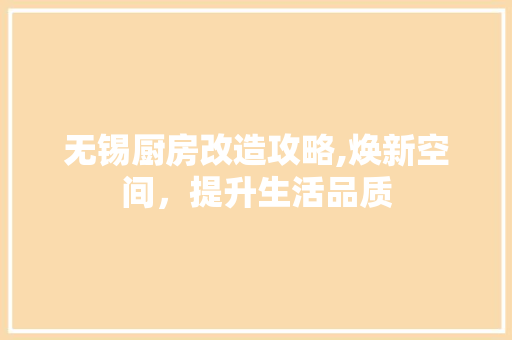 无锡厨房改造攻略,焕新空间，提升生活品质