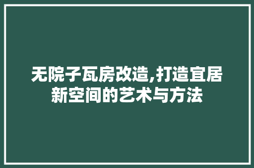 无院子瓦房改造,打造宜居新空间的艺术与方法