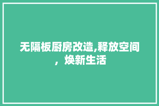 无隔板厨房改造,释放空间，焕新生活