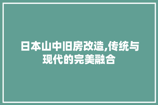 日本山中旧房改造,传统与现代的完美融合