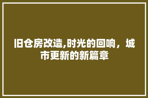 旧仓房改造,时光的回响，城市更新的新篇章