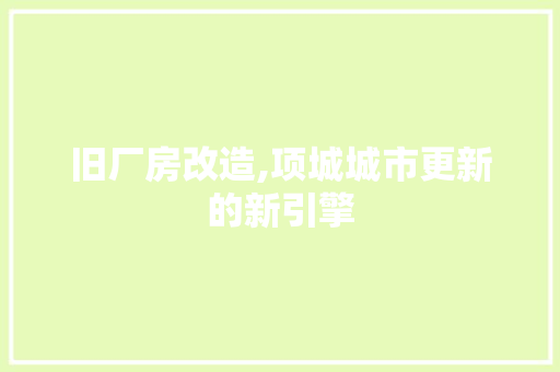 旧厂房改造,项城城市更新的新引擎