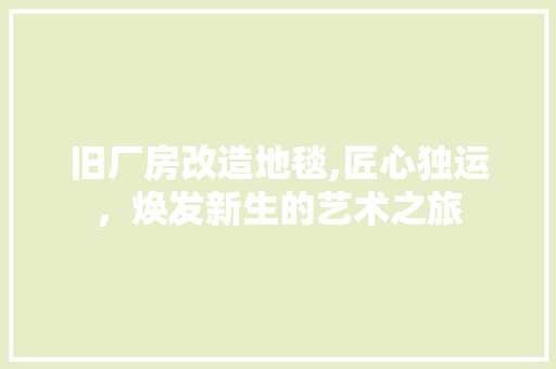 旧厂房改造地毯,匠心独运，焕发新生的艺术之旅