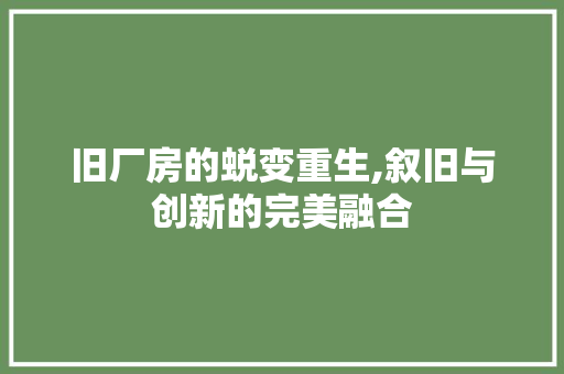 旧厂房的蜕变重生,叙旧与创新的完美融合