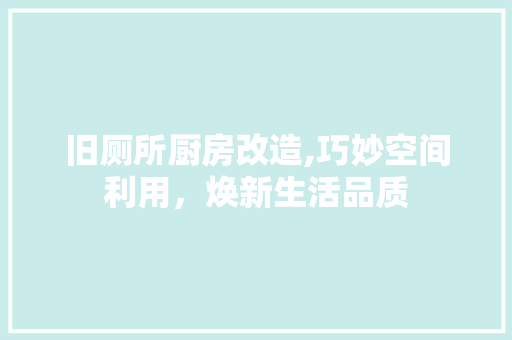 旧厕所厨房改造,巧妙空间利用，焕新生活品质