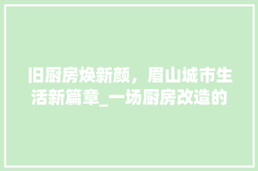 旧厨房焕新颜，眉山城市生活新篇章_一场厨房改造的方法与思考