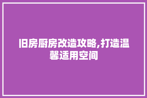 旧房厨房改造攻略,打造温馨适用空间