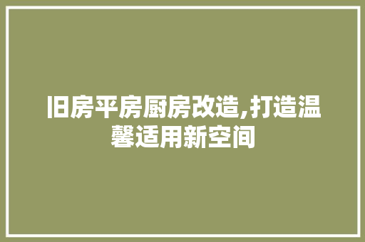 旧房平房厨房改造,打造温馨适用新空间
