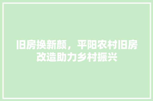 旧房换新颜，平阳农村旧房改造助力乡村振兴