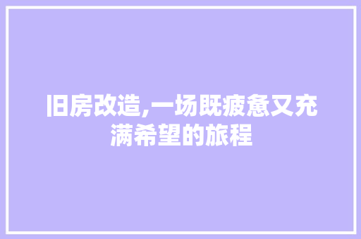 旧房改造,一场既疲惫又充满希望的旅程
