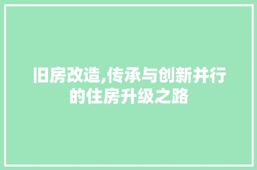 旧房改造,传承与创新并行的住房升级之路
