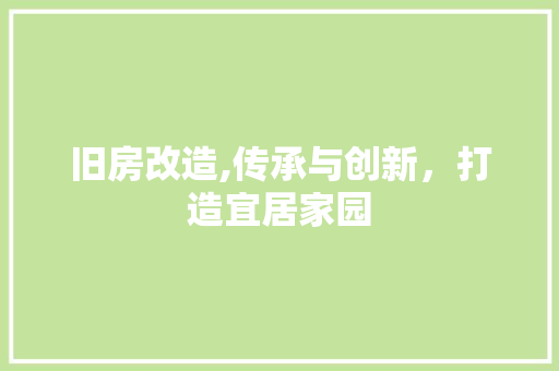 旧房改造,传承与创新，打造宜居家园