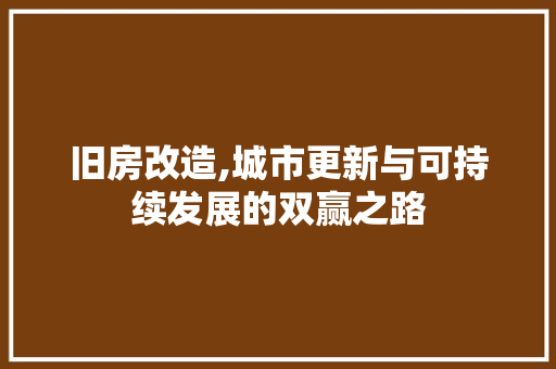 旧房改造,城市更新与可持续发展的双赢之路