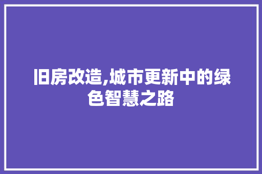 旧房改造,城市更新中的绿色智慧之路