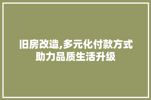 旧房改造,多元化付款方式助力品质生活升级