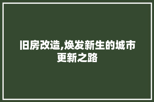 旧房改造,焕发新生的城市更新之路