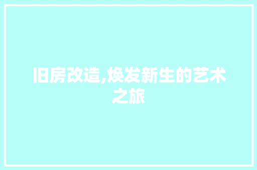 旧房改造,焕发新生的艺术之旅