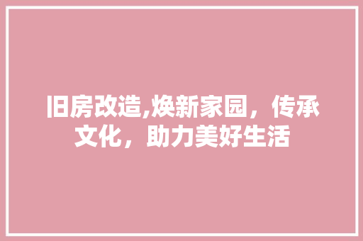 旧房改造,焕新家园，传承文化，助力美好生活