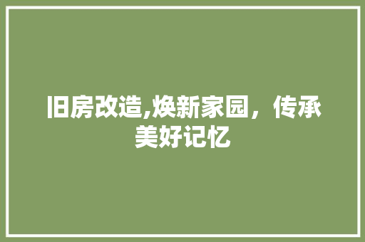 旧房改造,焕新家园，传承美好记忆