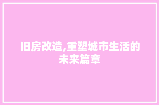 旧房改造,重塑城市生活的未来篇章