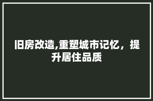 旧房改造,重塑城市记忆，提升居住品质