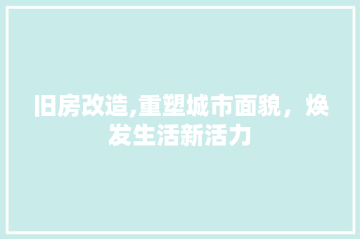 旧房改造,重塑城市面貌，焕发生活新活力