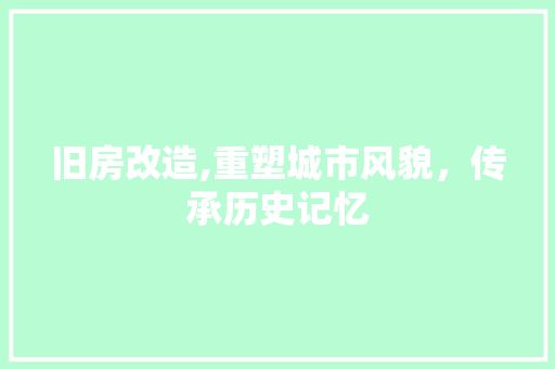 旧房改造,重塑城市风貌，传承历史记忆