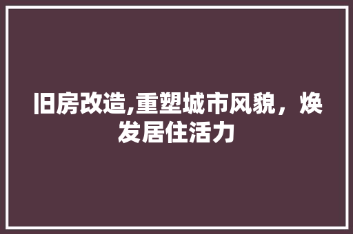 旧房改造,重塑城市风貌，焕发居住活力