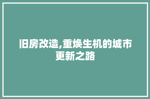 旧房改造,重焕生机的城市更新之路