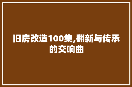 旧房改造100集,翻新与传承的交响曲