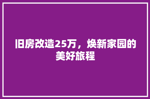 旧房改造25万，焕新家园的美好旅程