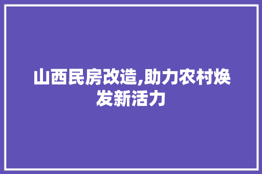山西民房改造,助力农村焕发新活力