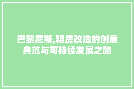 巴黎尼斯,租房改造的创意典范与可持续发展之路