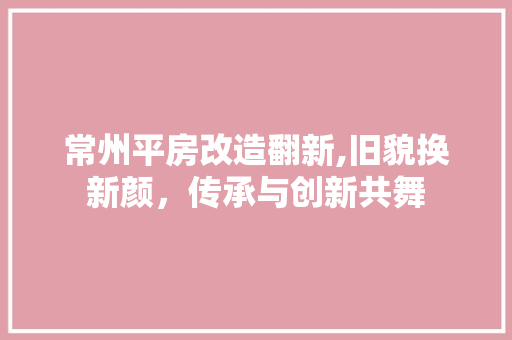 常州平房改造翻新,旧貌换新颜，传承与创新共舞