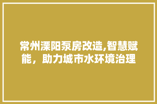 常州溧阳泵房改造,智慧赋能，助力城市水环境治理
