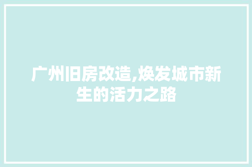广州旧房改造,焕发城市新生的活力之路 户内维修