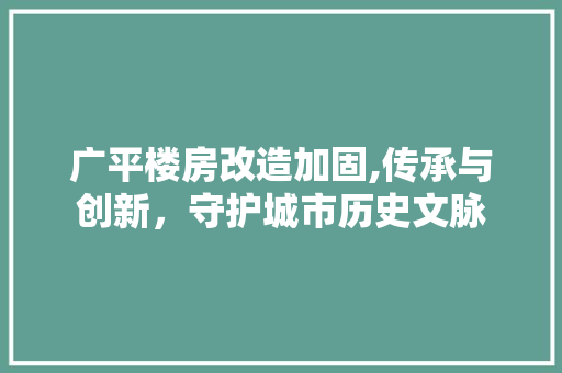 广平楼房改造加固,传承与创新，守护城市历史文脉