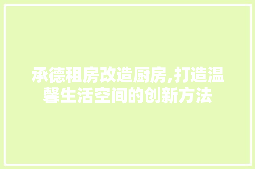 承德租房改造厨房,打造温馨生活空间的创新方法