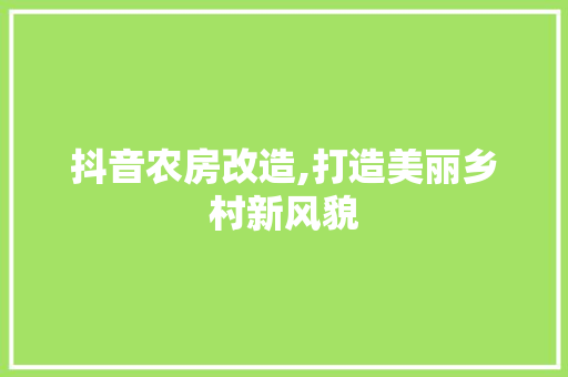 抖音农房改造,打造美丽乡村新风貌