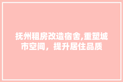 抚州租房改造宿舍,重塑城市空间，提升居住品质