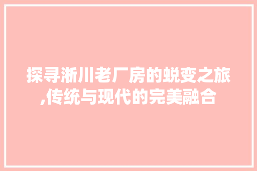 探寻淅川老厂房的蜕变之旅,传统与现代的完美融合