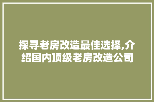探寻老房改造最佳选择,介绍国内顶级老房改造公司