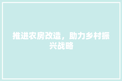 推进农房改造，助力乡村振兴战略